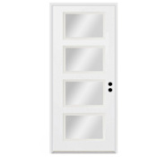 Trimlite 36"W x 96"H Clear 4 Lite Contemporary Left Handed Exterior Prehung Entry Door with Satin Nickel Hinges, 6-9/16" Door Jamb, and Mill Sill Primed