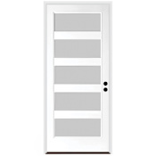 Trimlite 36" W x 96" H Etched 5-Lite Contemporary Left-Hand Inswing Exterior Prehung Entry Door with Satin Nickel Hinges, 6-9/16" Door Jamb, and Bronze Sill Primed