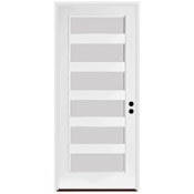 Trimlite 36" W x 96" H Etched 6-Lite Contemporary Left-Hand Inswing Exterior Prehung Entry Door with Satin Nickel Hinges, 6-9/16" Door Jamb, and Bronze Sill Primed