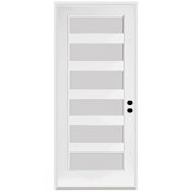 Trimlite 36" W x 96" H Etched 6-Lite Contemporary Left-Hand Inswing Exterior Prehung Entry Door with Bright Chrome Hinges, 6-9/16" Door Jamb, and Mill Sill Primed