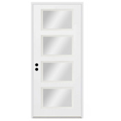 Trimlite 36"W x 96"H Clear 4 Lite Contemporary Right Handed Exterior Prehung Entry Door with Satin Nickel Hinges, 6-9/16" Door Jamb, and Mill Sill Primed