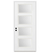 Trimlite 36"W x 96"H Rain 4 Lite Contemporary Right Handed Exterior Prehung Entry Door with Bright Chrome Hinges, 4-9/16" Door Jamb, and Mill Sill Primed