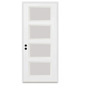Trimlite 36"W x 96"H Etched 4 Lite Contemporary Right Handed Exterior Prehung Entry Door with Black Hinges, 4-9/16" Door Jamb, and Mill Sill Primed