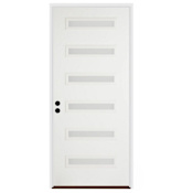 Trimlite 36"W x 96"H Etched 6 Lite Contemporary Right Handed Exterior Prehung Entry Door with Satin Nickel Hinges, 4-9/16" Door Jamb, and Bronze Sill Primed