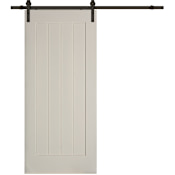Trimlite 42" by 84" Plank Interior Barn Door with Track and Hardware Primed with Matte Black