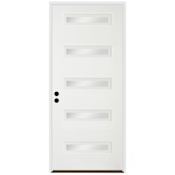 Trimlite 36"W x 80"H Clear 5 Lite Contemporary Right Handed Exterior Prehung Entry Door with Satin Nickel Hinges, 4-9/16" Door Jamb, and Bronze Sill Primed