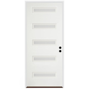 Trimlite 36"W x 80"H Etched 5 Lite Contemporary Left Handed Exterior Prehung Entry Door with Bright Chrome Hinges, 6-9/16" Door Jamb, and Bronze Sill Primed