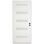 Trimlite 36"W x 80"H Etched 5 Lite Contemporary Left Handed Exterior Prehung Entry Door with Satin Nickel Hinges, 4-9/16" Door Jamb, and Mill Sill Primed