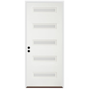 Trimlite 36"W x 80"H Etched 5 Lite Contemporary Right Handed Exterior Prehung Entry Door with Black Hinges, 6-9/16" Door Jamb, and Bronze Sill Primed