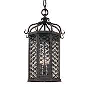 Troy Lighting Los Olivos 20" Tall 3 Light Outdoor Pendant with Seedy Glass Textured Iron