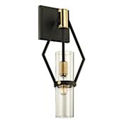 Troy Lighting Raef Single Light 16" Tall Wall Sconce with Clear Glass Cylinder Shade Textured Bronze / Brushed Brass