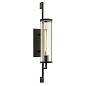 Troy Lighting Park Slope Single Light 26" Tall Outdoor Wall Sconce with Clear Glass Cylinder Shade Forged Iron