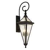 Troy Lighting Geneva 4 Light 37-1/2" Tall Outdoor Wall Sconce with Water Glass Lantern Shade Vintage Bronze