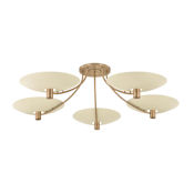 Troy Lighting Wolfe 5 Light 60" Wide Semi-Flush Ceiling Fixture with Metal Shades Patina Brass / Soft Sand