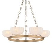 Troy Lighting Caelum 6 Light 32" Wide Chandelier with Seedy Cloud Glass Shades Patina Brass