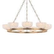 Troy Lighting Caelum 9 Light 45" Wide Chandelier with Seedy Cloud Glass Shades Patina Brass