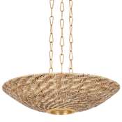 Troy Lighting Ollie 3 Light 28" Wide Pendant with Natural Woven Wicker Shade Vintage Gold Leaf