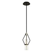 Troy Lighting Raef Single Light 7" Wide Mini Pendant with Clear Glass Cylinder Shade Textured Black / Polished Nickel