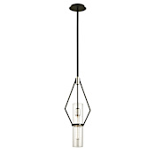 Troy Lighting Raef Single Light 9-1/2" Wide Mini Pendant with Clear Glass Cylinder Shade Textured Black / Polished Nickel