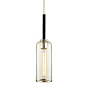 Troy Lighting Aeon Single Light 5-1/2" Wide Mini Pendant with Clear Glass Cylinder Shade Textured Black / Polished Nickel