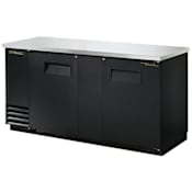 True 69 Inch Wide Double Door Back Bar Cooler Stainless Steel / Black