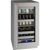 U-Line 18 Inch Wide 10 Wine Bottle and 75 Can Capacity Built-In or Free Standing Wine and Beverage Cooler with Door Lock, LED Lighting, and Left Swing Door Stainless Steel Glass
