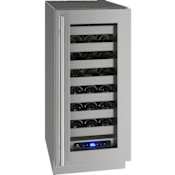 U-Line 15 Inch Wide 28 Bottle Capacity Built-In or Free Standing Wine Cooler with Lock and Right Hinging Stainless Steel Glass