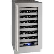 U-Line 18 Inch Wide 35 Bottle Capacity Built-In or Free Standing Wine Cooler with Lock and Right Hinging Stainless Steel Glass
