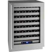 U-Line 24 Inch Wide 49 Bottle Capacity Built-In or Free Standing Wine Cooler with Lock and Right Hinging Stainless Steel Glass
