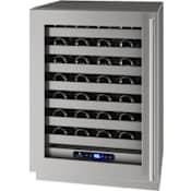 U-Line 24 Inch Wide 49 Bottle Capacity Built-In or Free Standing Wine Cooler with Lock and Left Hinging Stainless Steel Glass