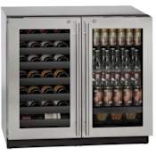 U-Line 36 Inch Wide 123 Can Capacity Beverage Center with 79 12 Oz. Bottle Capacity, Wine Racks, Lock and U-Select Controls Stainless Steel