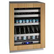 U-Line 5 Class 24 Inch Wide 14 Bottle Capacity and 72 Can Capacity Panel Ready Wine and Beverage Cooler with Glass Door and U-Adjust Adjustable Shelves Panel Ready