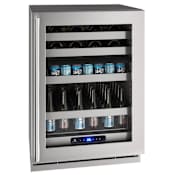 U-Line 5 Class 24 Inch Wide 14 Bottle Capacity and 72 Can Capacity Wine and Beverage Cooler with U-Adjust Adjustable Shelves and LED Lighting Stainless Steel