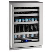 U-Line 5 Class 24 Inch Wide 14 Bottle Capacity and 72 Can Capacity Right Handed Glass Door Wine and Beverage Cooler with Integrated Door Lock Stainless Steel