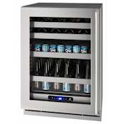 U-Line 5 Class 24 Inch Wide 14 Bottle Capacity and 72 Can Capacity Left Handed Glass Door Wine and Beverage Cooler with Integrated Door Lock Stainless Steel