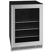 U-Line 1 Class 24 Inch Wide 6 Bottle Capacity and 194 Can Capacity Glass Door Wine and Beverage Cooler with LED Lighting Stainless Steel