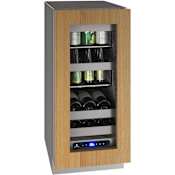U-Line 15 Inch Wide 8 Wine Bottle and 54 Can Capacity Built-In or Free Standing Wine and Beverage Cooler with LED Lighting Panel Ready Glass