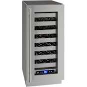 U-Line 15 Inch Wide 28 Bottle Capacity Built-In or Free Standing Wine Cooler with Lock and Left Hinging Stainless Steel Glass
