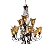 Uttermost Vetraio 9 Light 2 Tier Antique European Scrolled Iron Chandelier with Hand Made Glass Shades Oil Rubbed Bronze