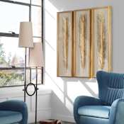 Uttermost Palma 48" x 14" Set of (3) Sago Palm Leaf Shadow Box Wall Art Neutral Linen