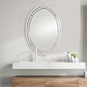 Uttermost Graziano 34" X 25" Elegant Oval Frameless Glam Beveled Vanity Bathroom Wall Mirror Mirrored