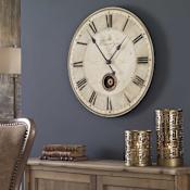 Uttermost Harrison Gray 23" Round Distressed Crackled Finish Vintage Wall Clock Brass