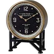 Uttermost Shyam Vintage Industrial 16" x 12" Analog Table Desk Clock Black and Weathered Gold