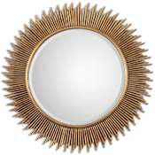 Uttermost Marlo 36" Diameter Circular / Sunburst Framed Accent Mirror Antiqued Gold Leaf