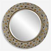 Uttermost Copper Terrazzo 35" Diameter Circular Beveled Accent Mirror Gray / Gold