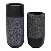 Uttermost Woven Shadow 15" Tall Terracotta Vases - Set of 2 Matte Black