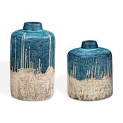 Uttermost Coastal Cascade Indoor-Outdoor Blue Vases - Set of 2 Blue / White