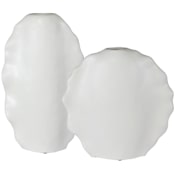 Uttermost Ruffled Feathers Set of (2) Modern White Organic Shaped Ceramic Vases Matte White