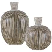 Uttermost Islander 16" Tall Terracotta and Bamboo Vase - Set of 2 White Washed