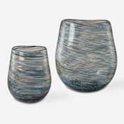 Uttermost Aurora Bubble Glass Decorative Vases - Set of 2 Blue